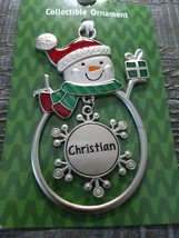 Christmas Snowman Personalize &quot;Christian&quot; Collectable Silver Ornament  Ganz New - £12.02 GBP