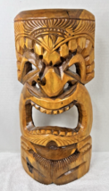 Hand Carved Tiki Maske Face 17 1/4 x 8 Inches Curved Log Shaped Detailed - $2,311.89 MXN