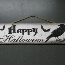 Halloween Wood Sign Crow Raven Happy Halloween Wall Door Decor - $19.20