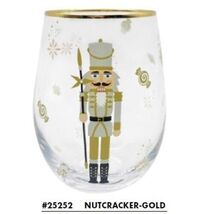 Nutcracker Gold 25252 Ballet Stemless Wine Glass Clear Gold Rimmed - $20.79