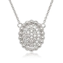 Sterling Silver Small CZ Oval with Beaded Border Necklace - £47.84 GBP