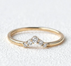 Chevron V Shaped Moissanite Wedding Band, 14K Gold Plated Ring Minimalist Ring - £31.15 GBP
