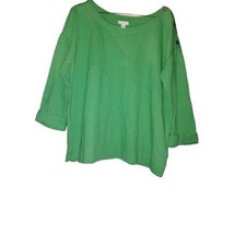 J. Jill Womens L Sweater Top Green Knit 3/4 Sleeve Pullover Stretch Buttons EUC - $31.10