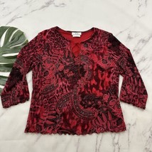 AGB Womens Vintage Y2k Mesh Knit Top Size L Red Pink Paisley Floral Boho - £22.51 GBP