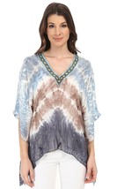Hale Bob Blue Taupe Silk Burnout Dip Dye Beaded Dolman Top Shirt Blouse ... - $123.26