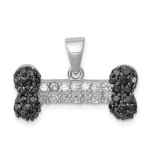 Sterling Silver Black &amp; Clear CZ Dog Bone Pendant Charm Jewelry 15mm x 23mm - £46.47 GBP