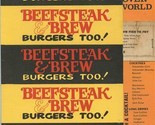 Beefsteak &amp; Brew Burgers Too! Menu New York City 1970&#39;s Joe Namath Brut 33  - £52.93 GBP