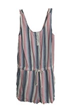 Chelsea &amp; Violet Womens Romper Size Large Pink Blue Stripe Linen Blend Shorts - £11.87 GBP