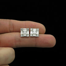 Pretty 1.5CT Princess Baguette Round Diamond 14K White Gold Over Stud Earrings - £65.01 GBP