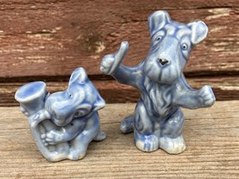 Vtg Blue Ceramic Pottery Dog Band Conductor Trumpet Player Figures - £11.61 GBP