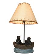 Rustic Woody Forest River Run Black Bears With Cub Rowing Canoe Boat Tab... - €87,92 EUR