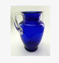 Tall Vintage Cobalt Blue Crystal Art Glass Urn Shaped Vase Applied Ribbo... - $58.90