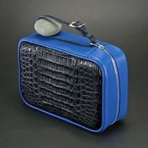 Brizard and Co Traveler -Black Caiman Alligator & Blue Leather Traveler NIB image 2