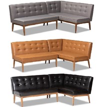 2-Piece Dining Nook Banquette Mid-Century Gray Fabric/Brn or Tan Faux Leather - £537.28 GBP+