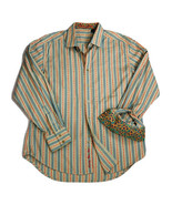 Robert Graham Mens Long Sleeve Button Up Shirt Blue Orange Striped Flip ... - $560.27 MXN