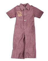 VTG Toddler Raspberry Denim Coveralls Elephant Embroidery Yellow Stitchi... - $33.66