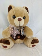 Shalom Toy Co Tan Bear Plush 9 Inch Tie Vest Stuffed Animal Toy - £6.04 GBP