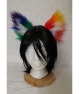 Rainbow fluffy ears - handmade and customizable - $25.00