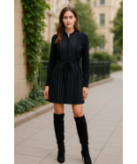 Reiss Black Long Sleeve Mini Dress Women’s UK 12 US 8 Belted Contrast St... - €51,42 EUR