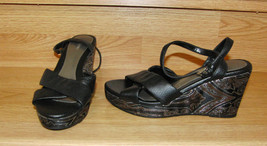 Fioni Black &amp; Silver Wedge with Ankle Strap Size 6.5 - £4.71 GBP