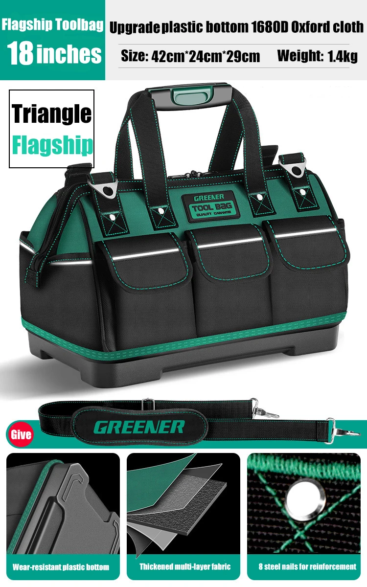 2023 New Electrician Tool Bag with Reflective Strip Ox Cloth Wear-resistant Mult - £73.58 GBP
