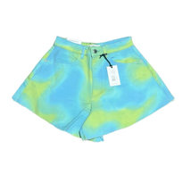 Weworewhat Womens 26 Flare Bell Denim Shorts Blue Green Tie Dye Stretch NWT - £36.83 GBP