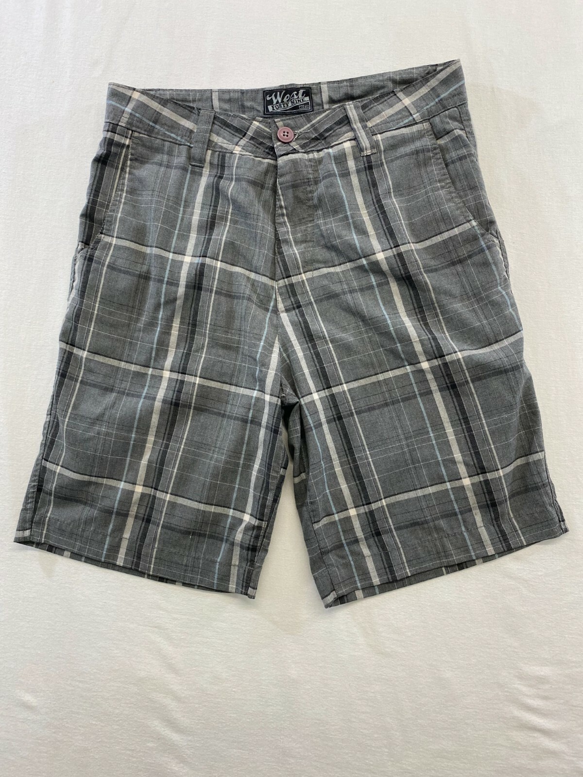 West 49 Men&#39;s Chino Shorts Size 28 Gray Blue Plaid Polyester Blend - £5.94 GBP