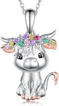 Gift for Girls Women Daughter, Highland Cow Necklace 925 Sterling Silver Animal - £46.64 GBP