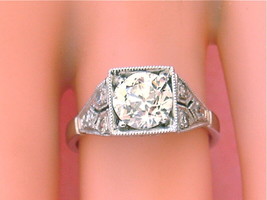 Antique Art Deco 1.04ct Old Euro Diamond Platinum Engagement Ring 1930 Size 5.25 - £6,227.16 GBP