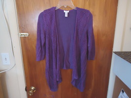Womens Chicos Size 1 Purple Low Back Crocheted Type Of Open Sweater Top ... - £12.86 GBP