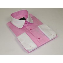 Men 100% Cotton Shirt CIERO MONTERO Turkey #STN 05 Pink/White Collar Slim Fit image 4