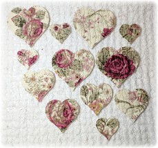 12 Vintage Cutter Quilt FeedSack Heart Applique Die Cuts Country Roses C... - $14.24