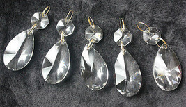 20 Clear Teardrop Crystal Glass Prisms Chandelier Lamp Part  Pendant Brass - £9.94 GBP