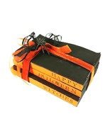 Halloween Book Stack Decor With Orange &amp; Black Ribbons and a Spooky Spider - $33.93 CAD