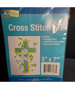 Crafters Square FLORAL CROSS Counted Cross Stitch Kit 5&quot; x 7&quot; - Easter - $5.40 CAD
