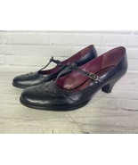 Aerosoles T- Strap Semi Circle Black Leather Upper Rivets Heels Shoes Si... - £27.05 GBP