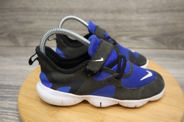Nike Shoe Youth Kids 2.5 Sneaker Black Blue Casual Athletic Hook Loop Strap - $24.73