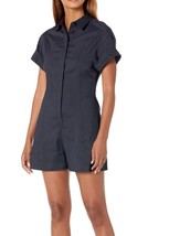 Theory Women&#39;s Navy Blue Linen Blend Shirt Romper Pockets Button Down 4 ... - $64.50