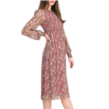 VERO MODA Ditsy Floral Smocked Midi Dress Womens Size L Sheer Puffed Sleeve - £31.51 GBP