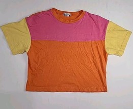 Vintage Hanes Beefy Crop Top Pink Orange Yellow T Shirt Womens Sz M Made In Usa - £17.58 GBP