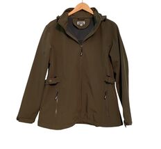 Womens Large Softshell Jacket Olive Green Water Resistant Removeable Hoo... - $29.70
