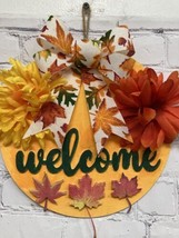 Welcome Fall leaves Sign Autumn floral orange Wall Door Porch round 9” New - £9.07 GBP