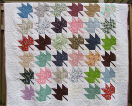 vintage quilt cotton Maple Leaf leaves 88&quot; x 81&quot; estate HOME MADE &amp; BEAU... - $308.54