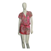 Hale Bob Silky Multicolor Floral Short Sleeves Romper Playsuit Shorts si... - $118.80