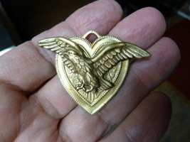 (B-BIRD-8) Eagle wings spread brass heart pin pendant brooch bird bald h... - $15.88