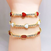 12Pcs Gold filled trendy cute enamel heart charm cz tennis chain bracelet bangle - £42.10 GBP