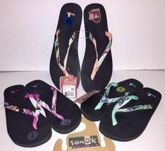 Sanuk Womens Flip Flops Yoga Joy Funk Thong Sandals Berry Peach Green Yo... - $29.67
