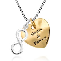 Infinity &quot;Always &amp; Forever&quot; Gold Heart Tag Multi Charms Sterling Silver Necklace - £19.72 GBP