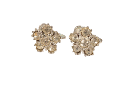 Vintage Rhinestone Earrings Screw Back 6 Stones in Flower Shape Non-Pierced - $5.17