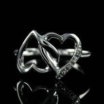 Natürlicher Diamant Doppelherz Verlobung Versprechen Ring 14K Weiß Vergoldet - £138.93 GBP